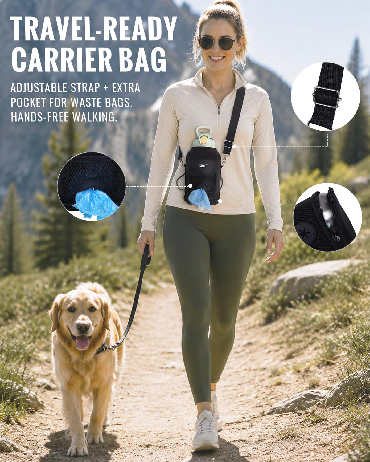 37oz 1.1L Insulated Dog Water Bottle with Carrying Case (Green)