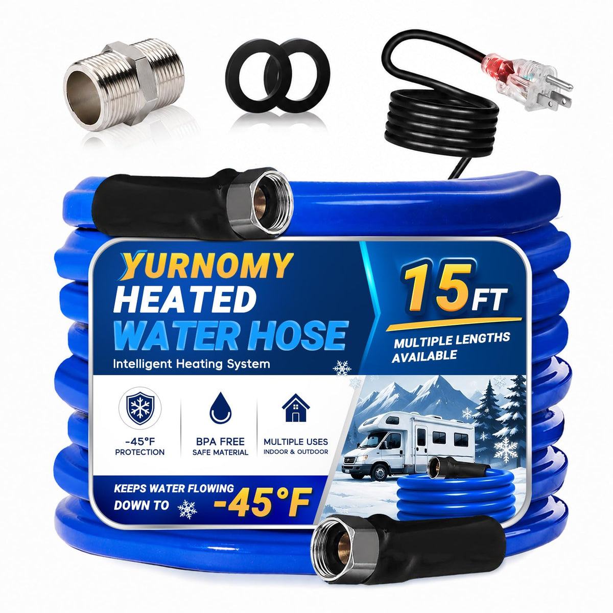15FT Heated Water Hose for RV (15FT / Blue)