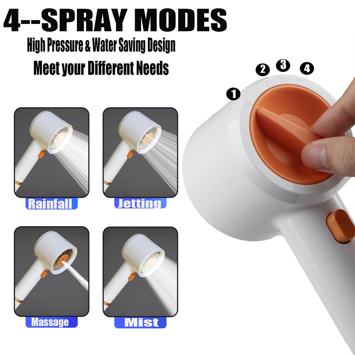 High Pressure Shower Head with Handheld (White)