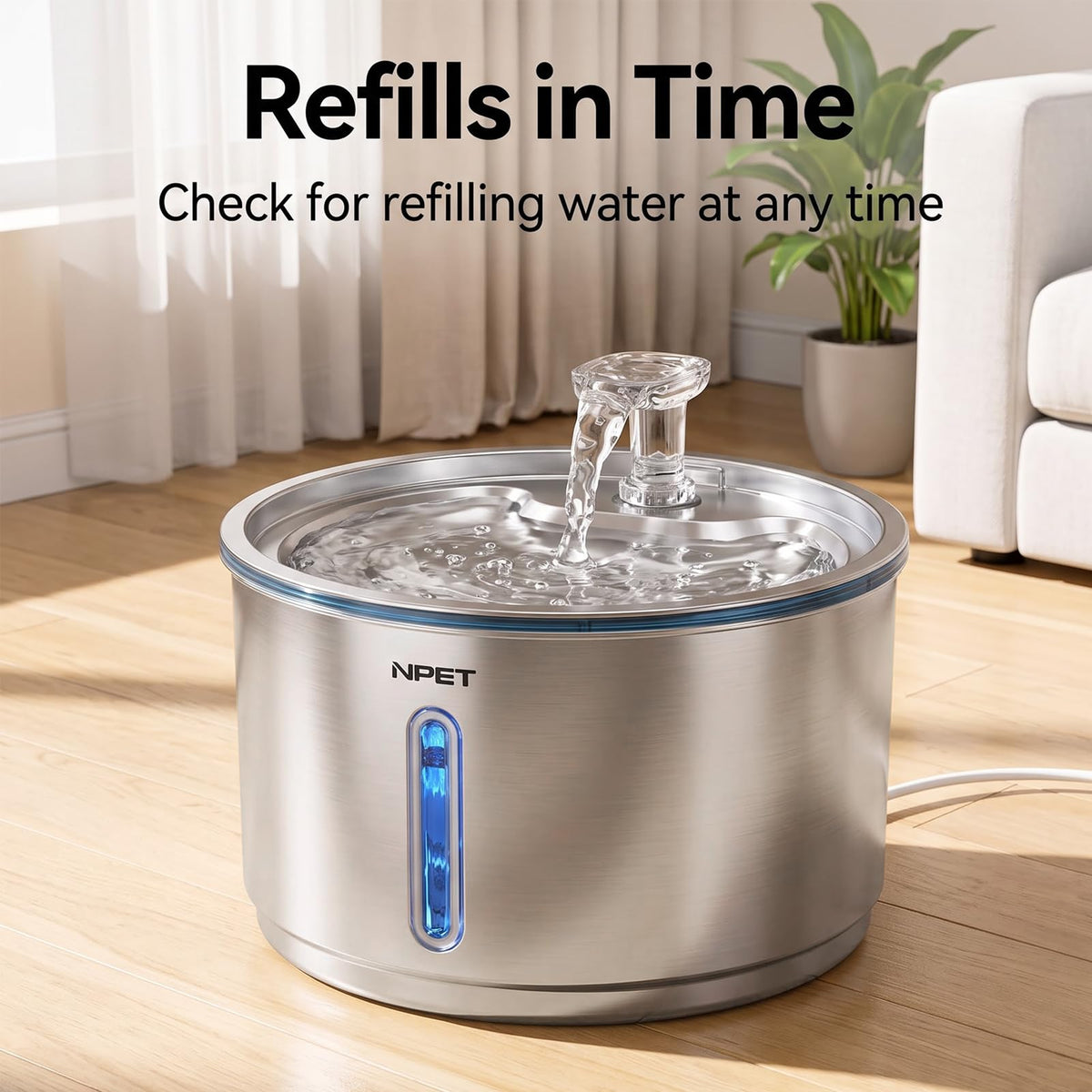 Stainless Steel Cat Water Fountain with 3 Replacement Filters