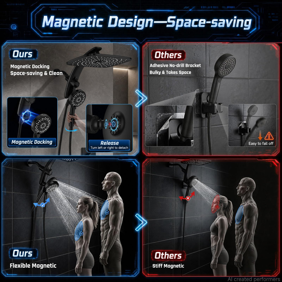 14" Luxurious Shower Head with Handheld (Matte Black / 14inch)