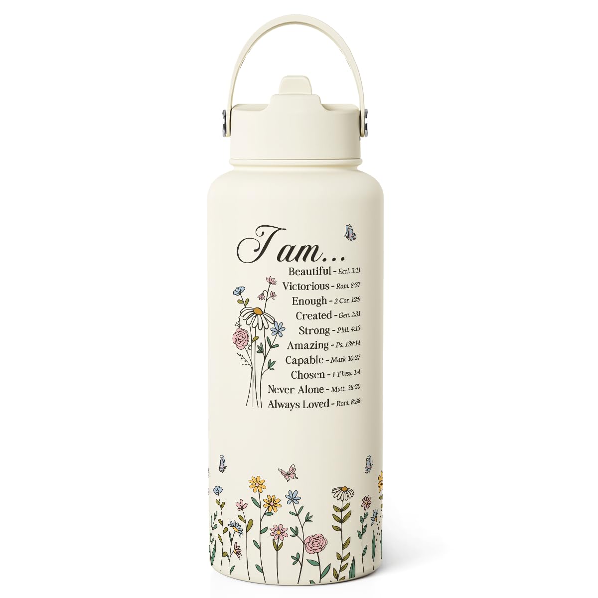 Christian Inspiration Water Bottle 32oz Stainless Steel with Lid & Straw (Christian)