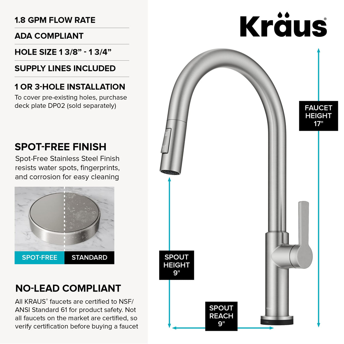 Oletto Touch Kitchen Faucet w (Pull Down Touch Faucet / Spot Free Stainless Steel)