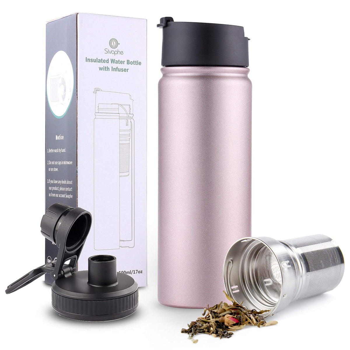 Infuser Travel Mug with Removable loose leaf Tea Strainer Tea Filter Water Bottle 18 (Rosegold / 18 Ounces)