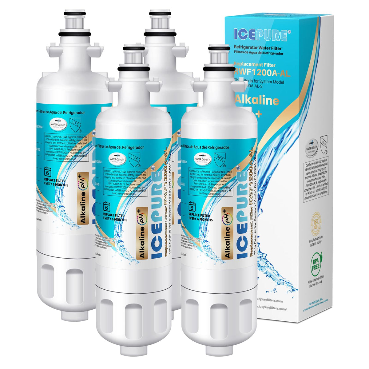 Alkaline ADQ36006101 Water Filter Replacement for LG LT700P (Alkaline (pH Balance) / 4 Count (Pack of 1))