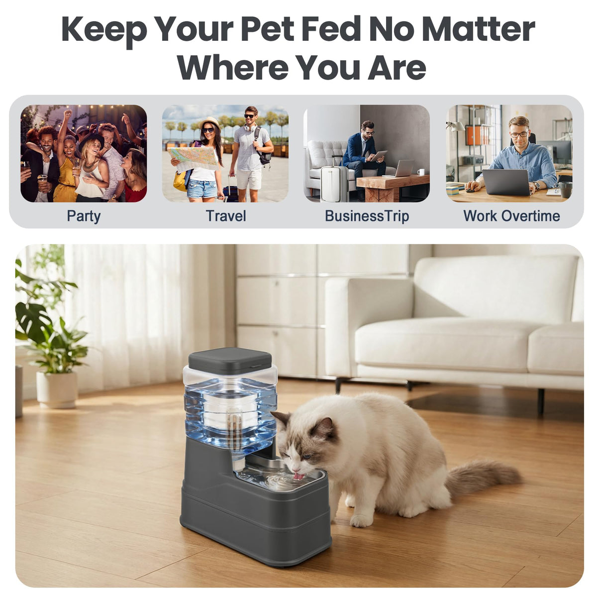 Automatic Cat Water Dispenser Gravity Stainless Steel Water Feeder Dog Waterer Feeder with Wide Mouth Bowl for Small Medium Dog Puppy Kitten (4L/1Gallon / Grey)
