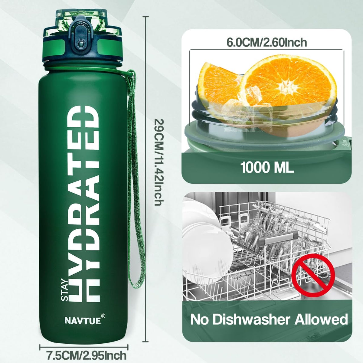 Water Bottle 32 oz Motivational Time Marker Tritan Bottle (Green / 32 Ounces)