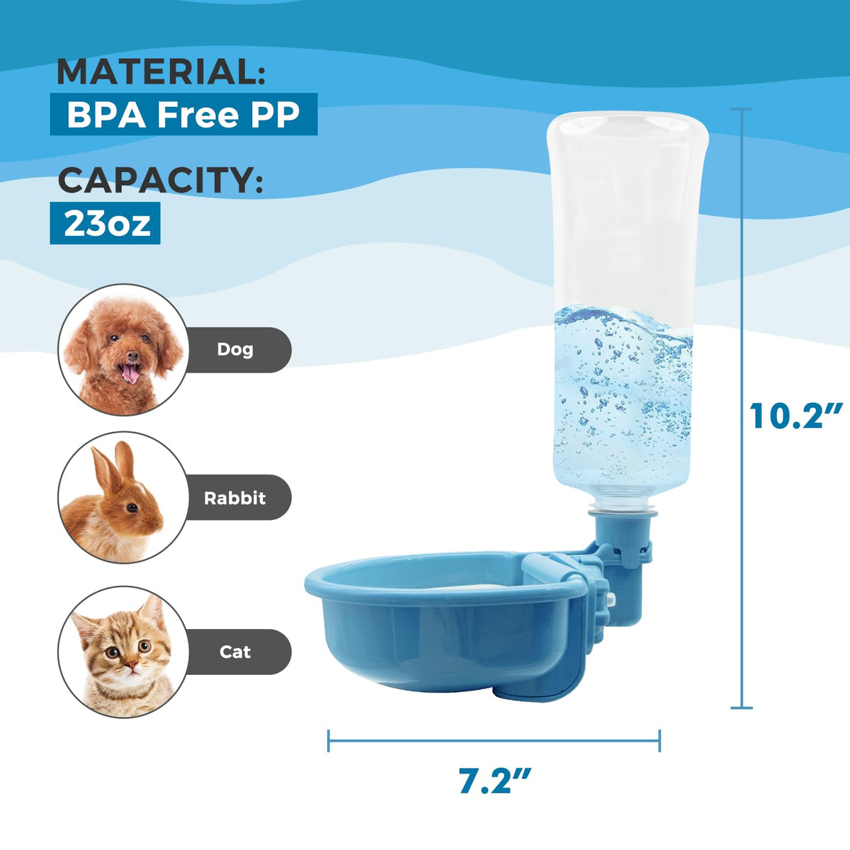 Anti Splash Pet Water Bowl for Crates (23oz / B-Blue)