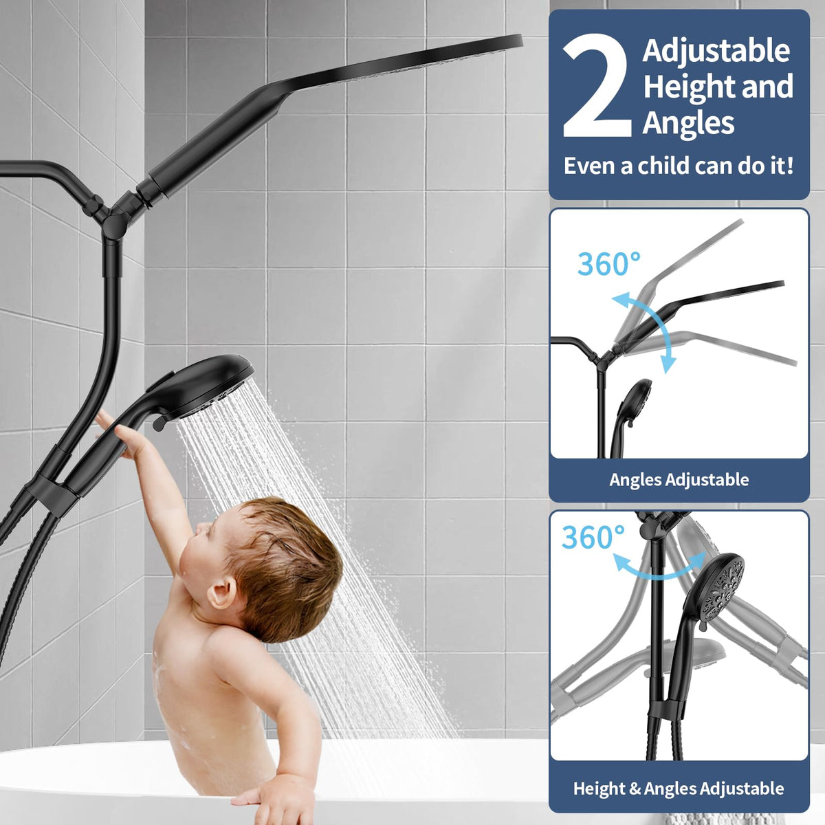 High Pressure Dual Shower Head with Handheld Spray Combo (Matte Black)