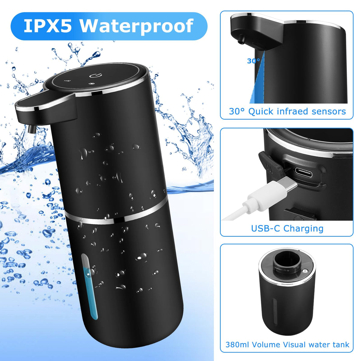 2 Pack Automatic Soap Dispenser Touchless (Black / Liquid x2)