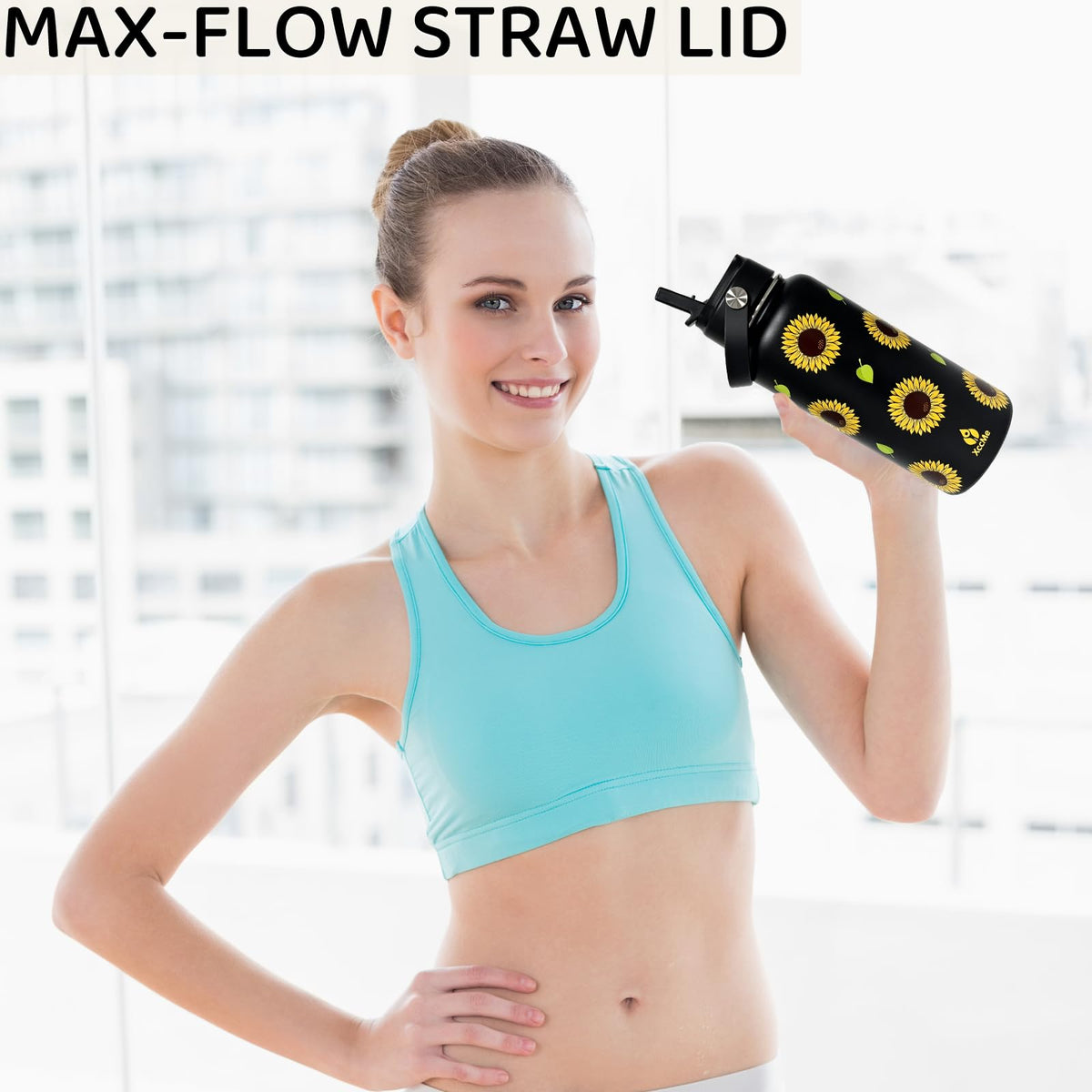 32oz Sunflower Gift Stainless Steel Water Bottle with Straw (Sunflower / 32 Ounces)