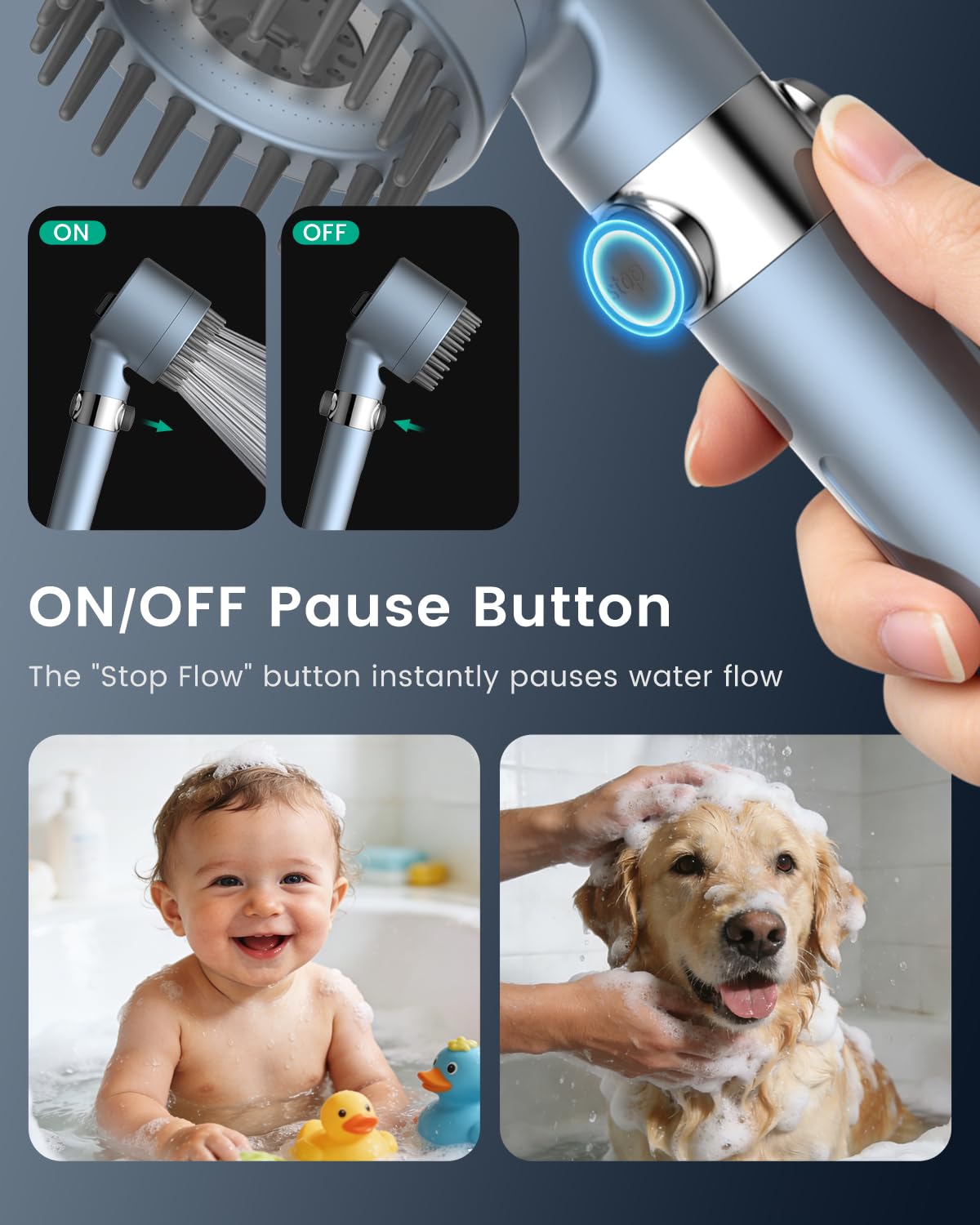Filtered Shower Head with Handheld 4PCS Filters ShowerHead (Light blue)