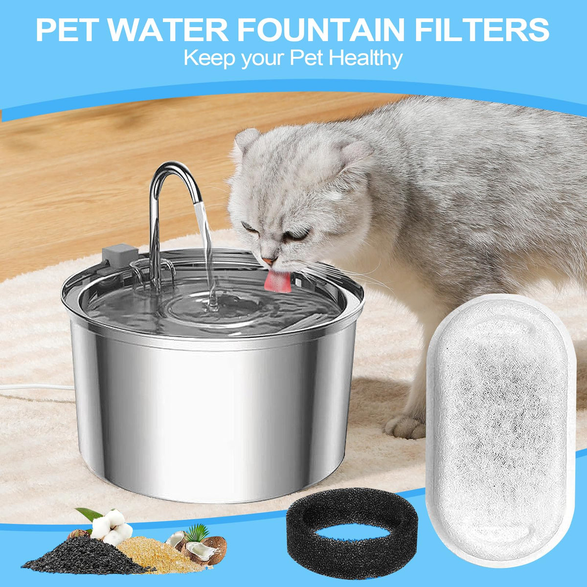 Cat Water Fountain Filter for Stainless Steel 108oz