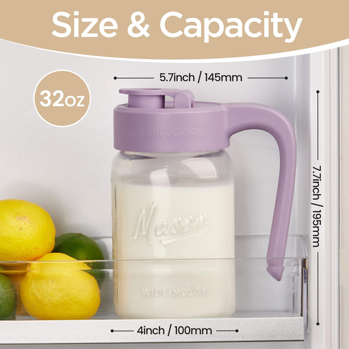 32 oz Glass Pitcher with Lid (Purple)
