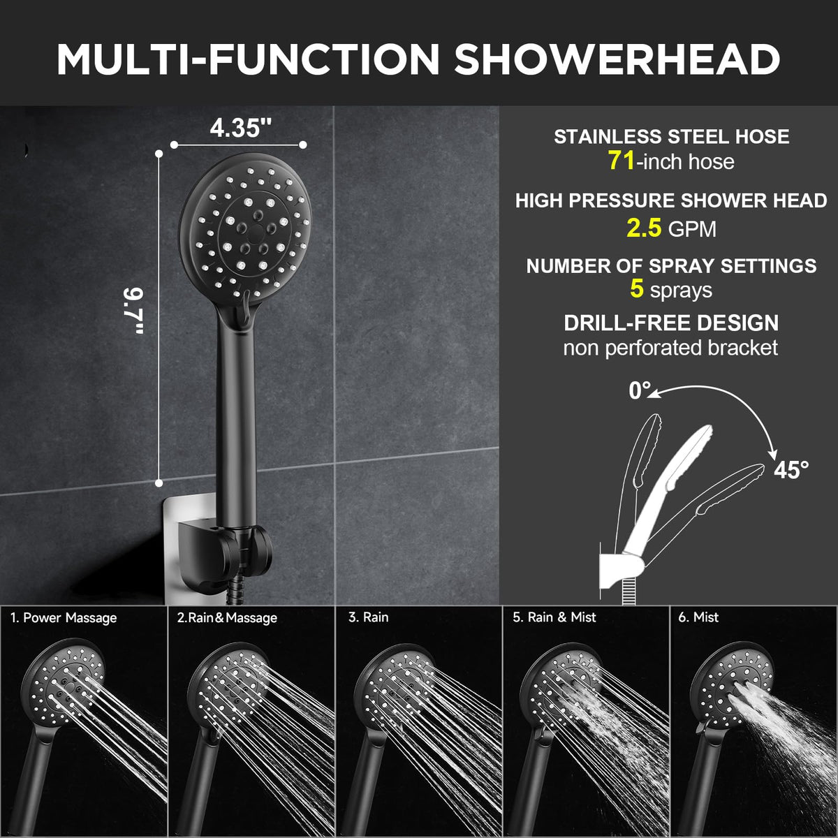 11.8" High Pressure Shower Head with Handheld (Matte Black / 11.8 Inch High Pressure)