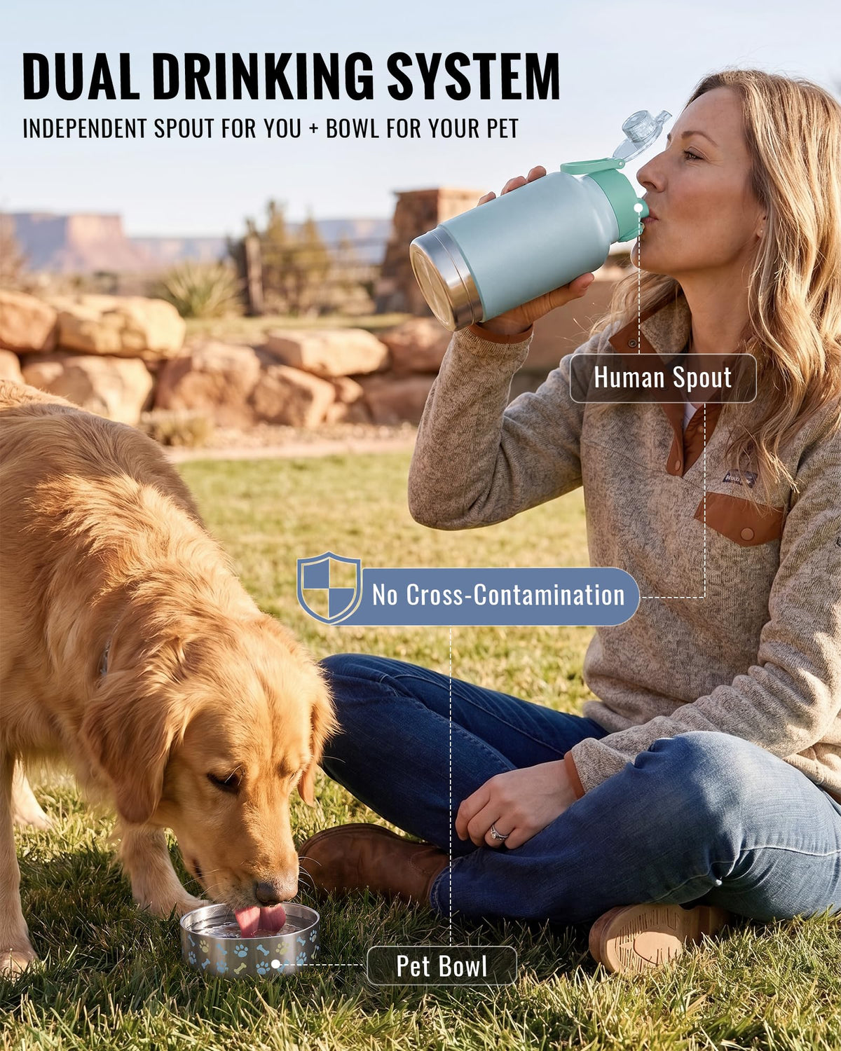 37oz 1.1L Insulated Dog Water Bottle with Carrying Case (Green)