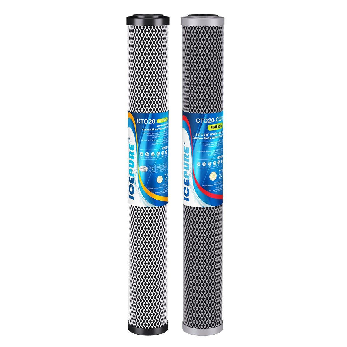 2.5"x 20" Whole House Carbon Sediment Water Filter High Capacity Combo Kit (2 Count (Pack of 1) / Lead Removal +CTO Activated Carbon Filter)