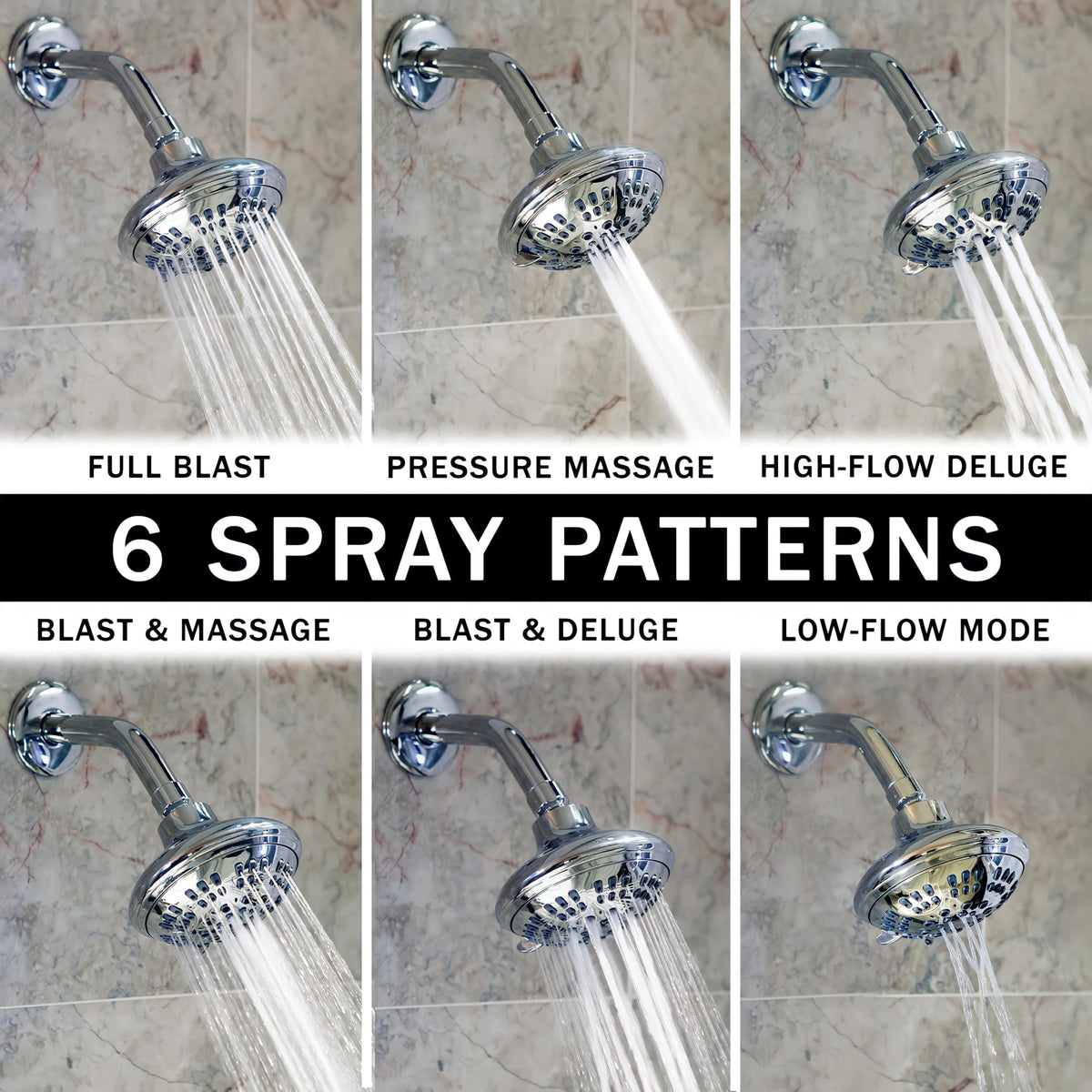 6 Function Luxury Shower Head (Polished Chrome / 1.8 GPM)