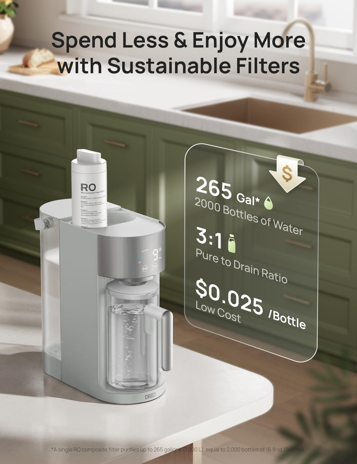 Smart Reverse Osmosis Water Filter System (Light Grey / 3L)