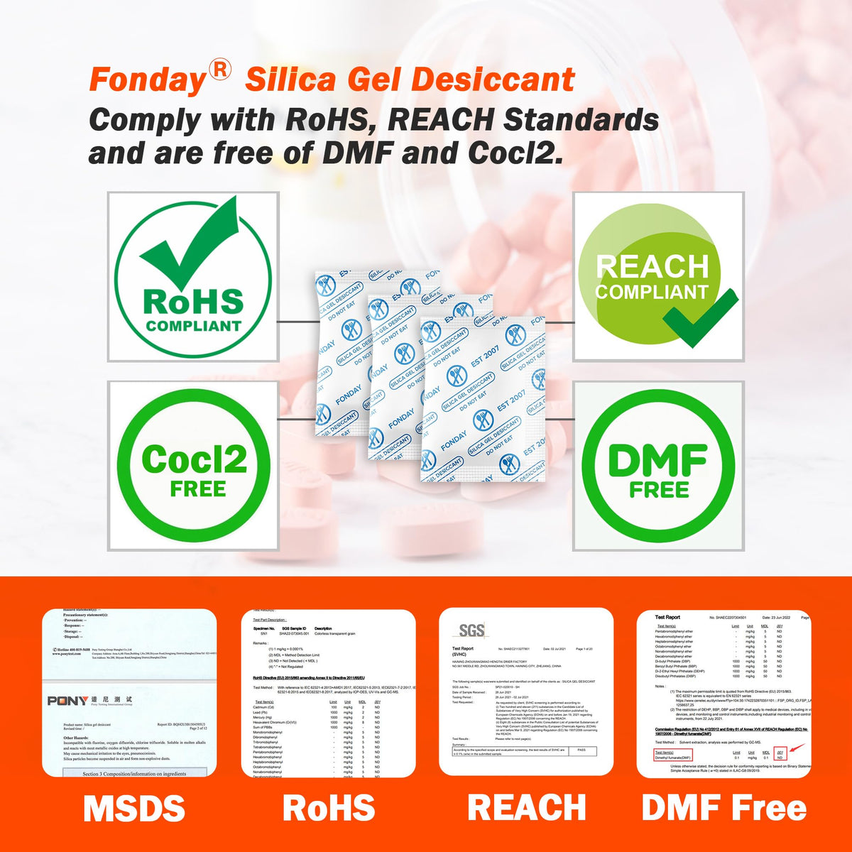 2 Gram 100 Packets Fonday Food Grade Silica Gel Desiccant Packs (2 Gram)