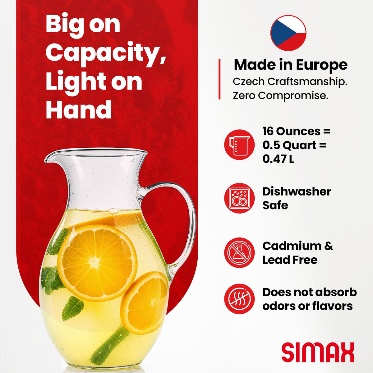 SMALL Glass Pitcher 16 Oz (16 Ounce Traditional)