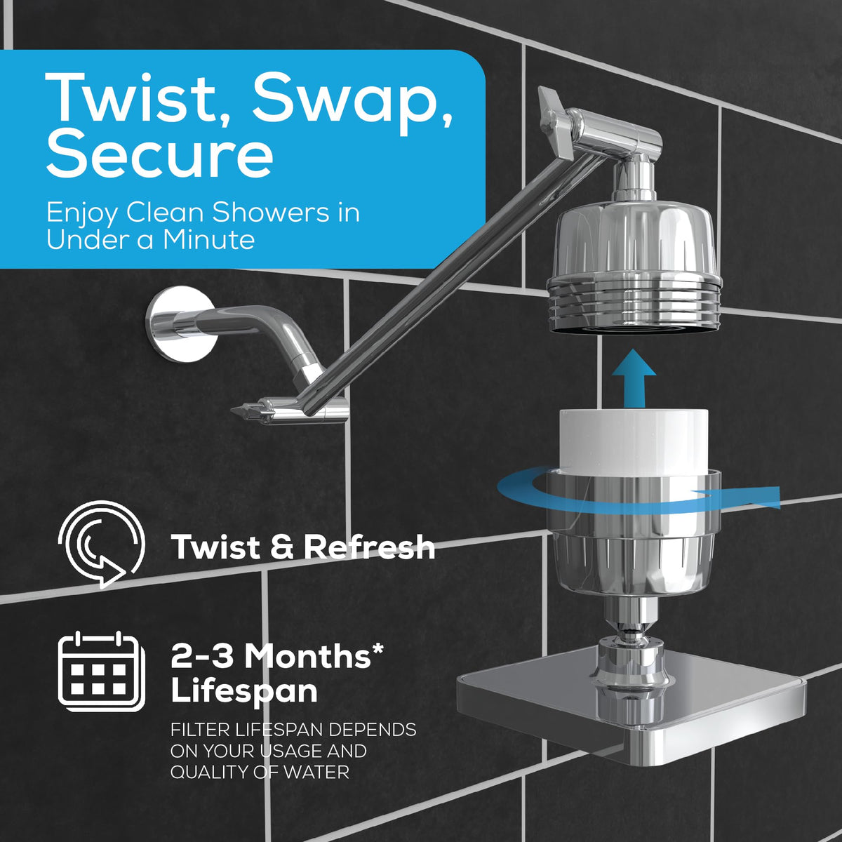 6" High Pressure Rain Shower Head with 23 Stage Filter Capsule & 11 Inch Adjustable Shower Arm Extension (1. Luxury Polished Chrome, Square)