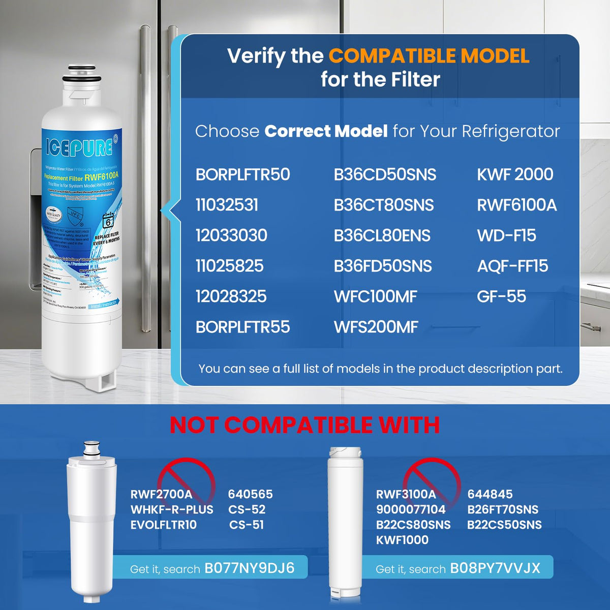 BORPLFTR50 Water Filter Replacement for Bosch 11032531 (Chlorine, Odor Removal / 3 Count (Pack of 1))