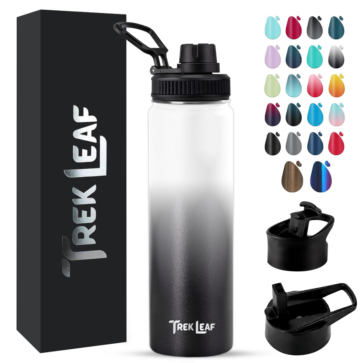 Travel Water Bottle with 3 Lids (22 Ounces / Day & Night)