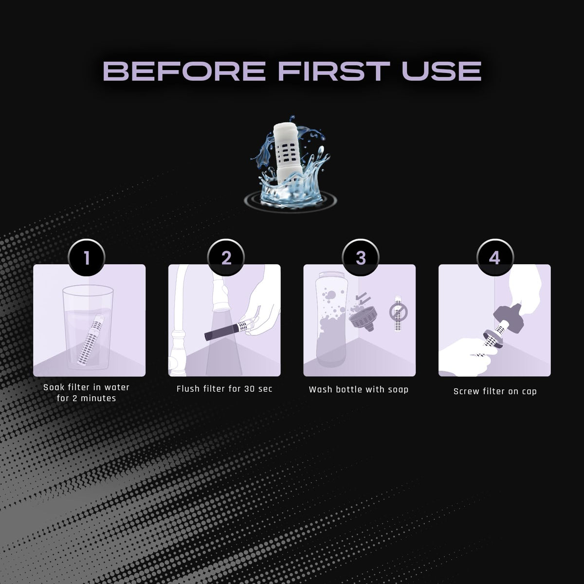 Sports Squeeze Water Bottle with Built (Lavender)