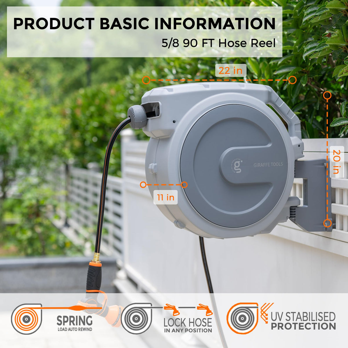 Retractable Garden Hose Reel 5 (Light Grey / 5/8'' 90FT)