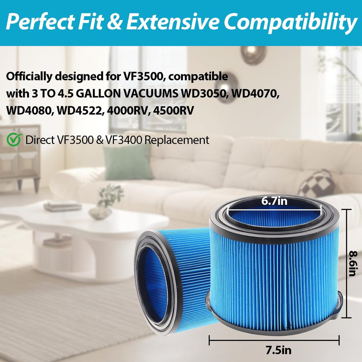 2 Pack VF3500 Replacement Filter for Ridgid 3 (VF3500)