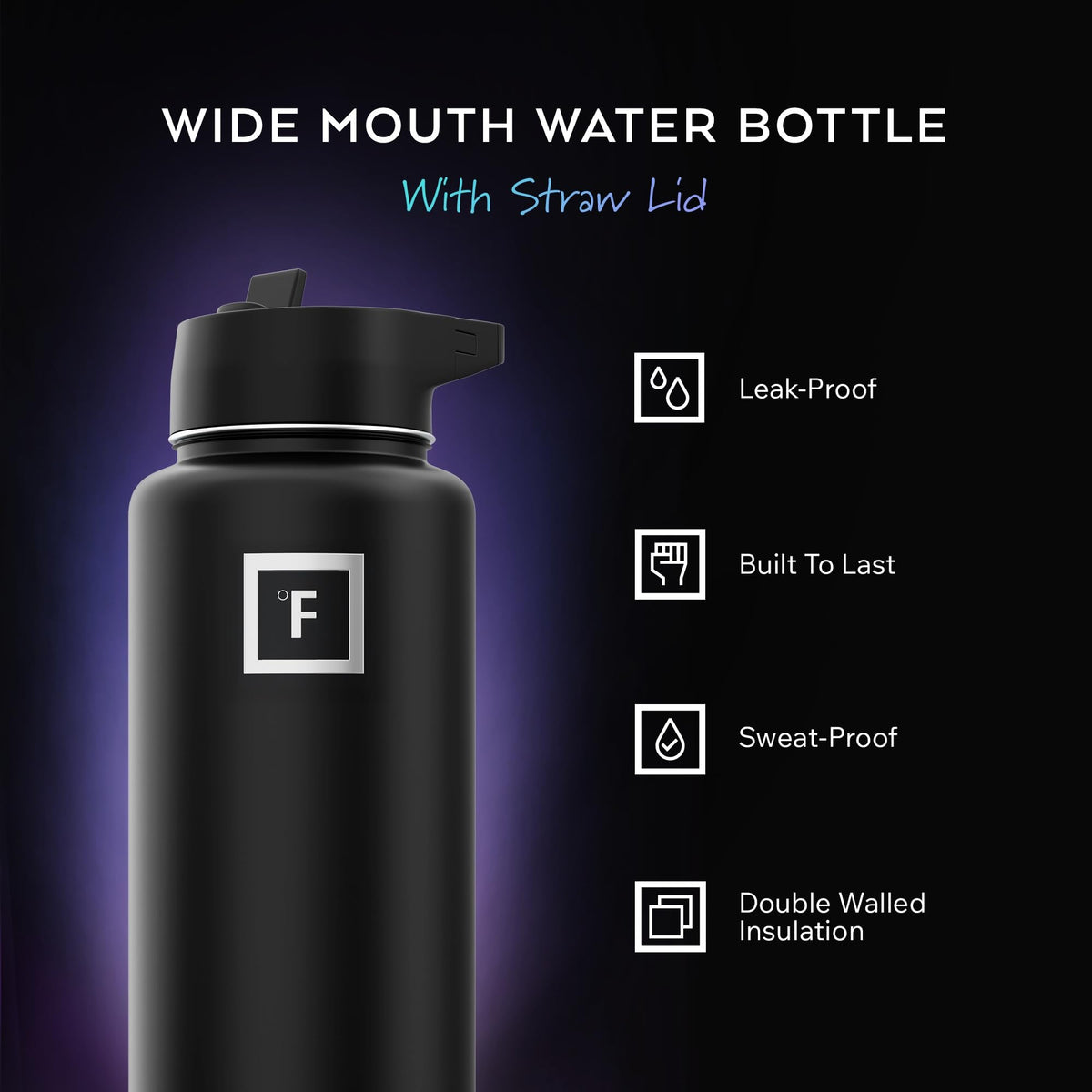 32 oz Wide Mouth Water Bottle with 3 Lids (Morning Mist)