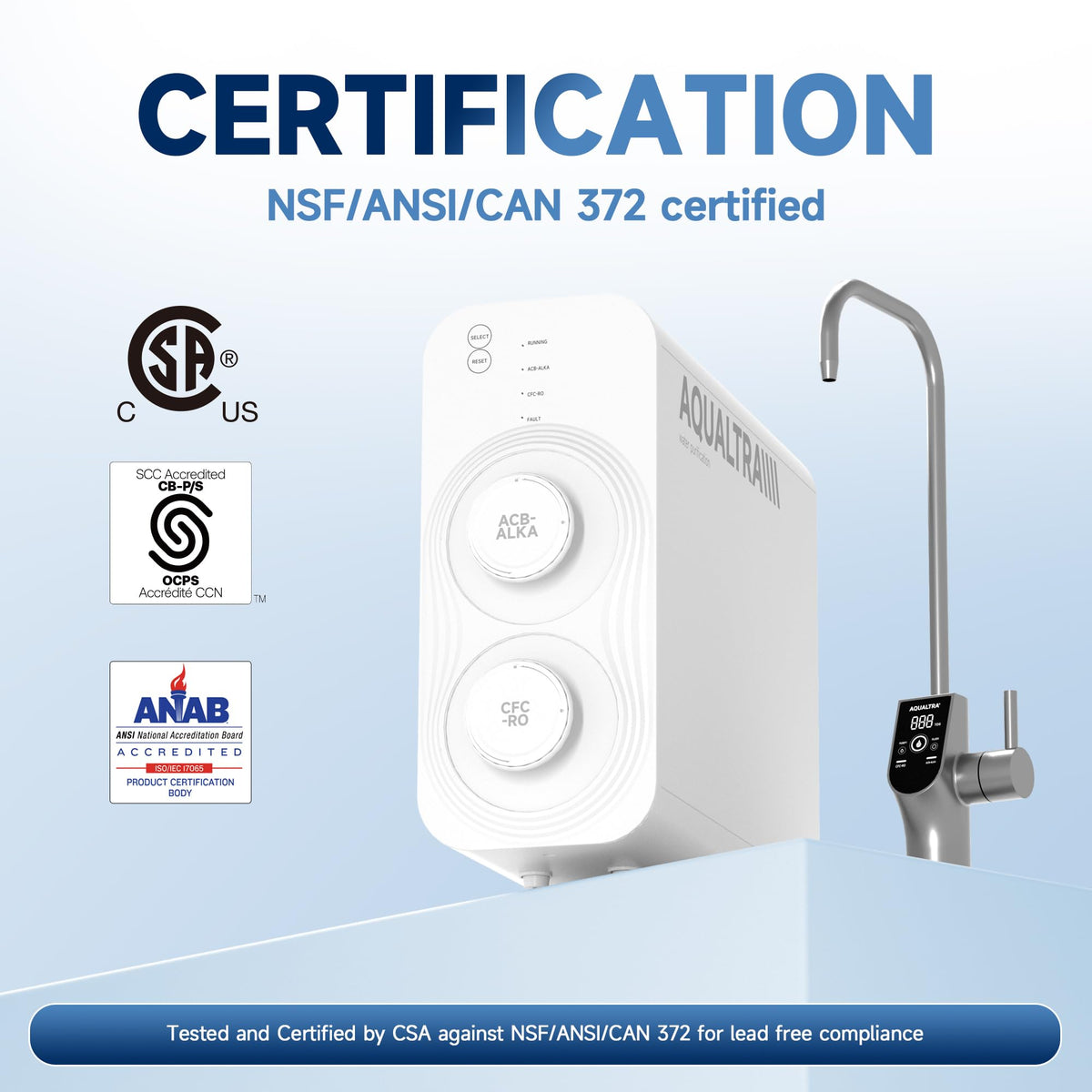 USF-AR-600 Reverse Osmosis System, 10 Stage Alkaline Tankless RO System, NSF/ANSI/CAN 372 Certified, 600GPD, 3:1 Pure to Drain, Smart LED Faucet