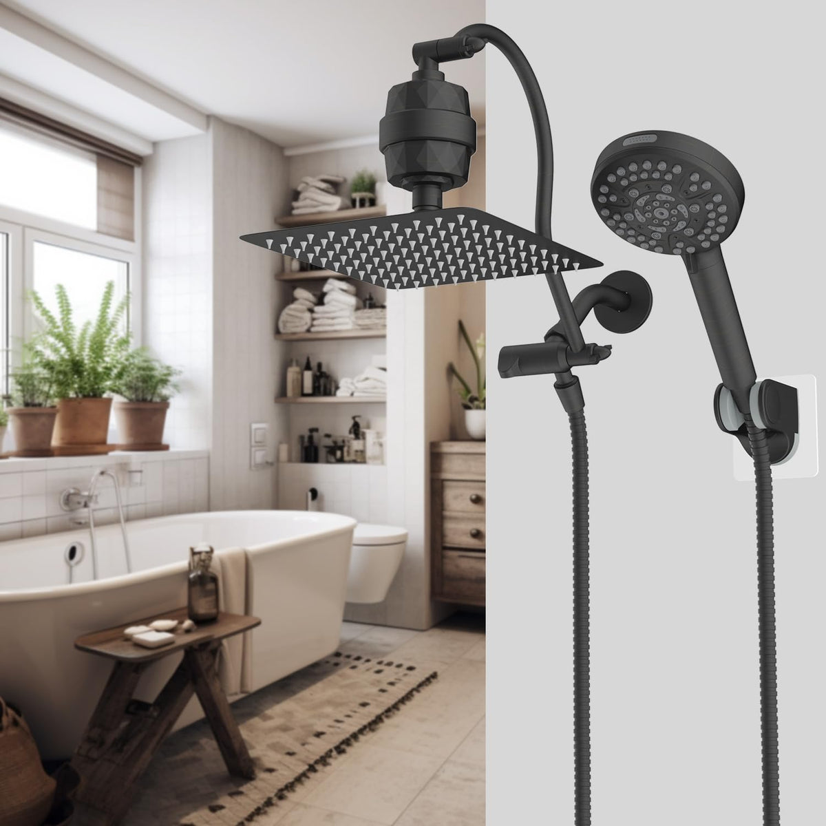 All Metal Dual Filtered Rainfall High Pressure 10'' Shower Head (Square 10'' with Filter / Oil Rubbed Bronze Finished)
