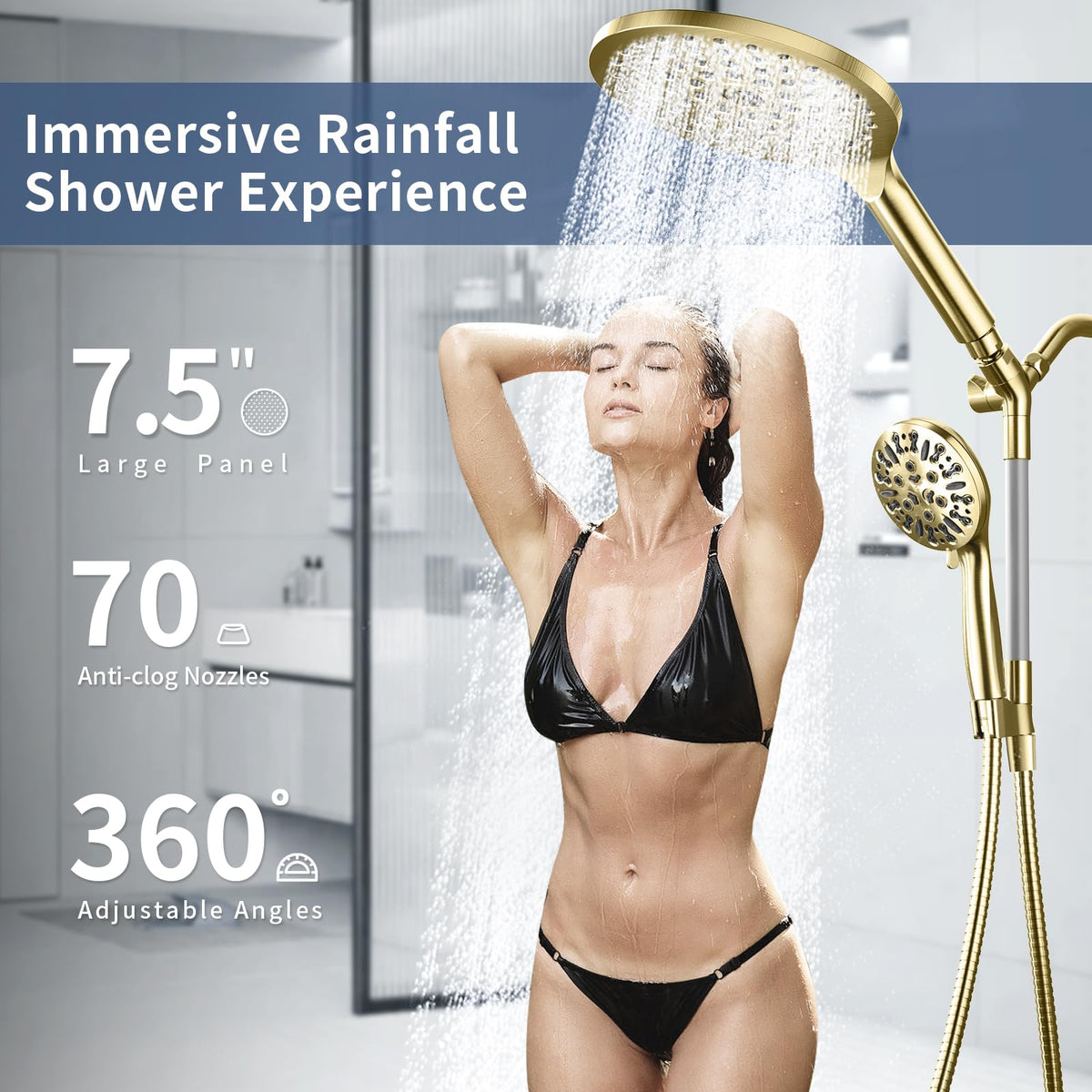 High Pressure Dual Shower Head with Handheld Spray Combo (Brushed Gold)