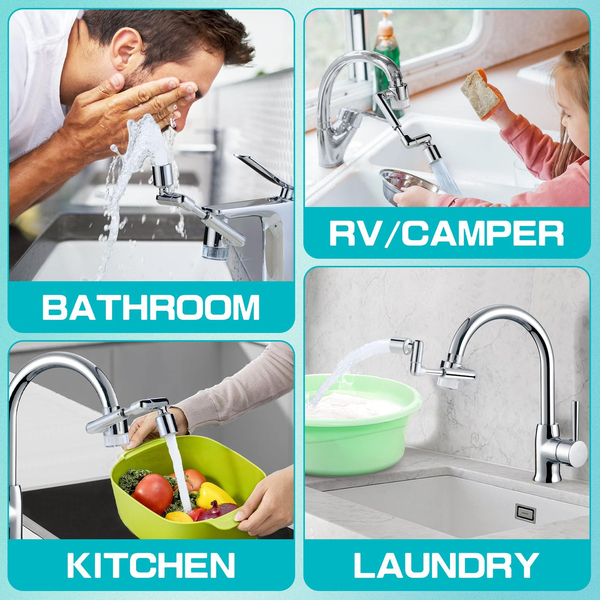 1440° Sink Water Filter Faucet Extender 3.0 (D- Silver3- Telescopic Filtered Swivel Aerator)