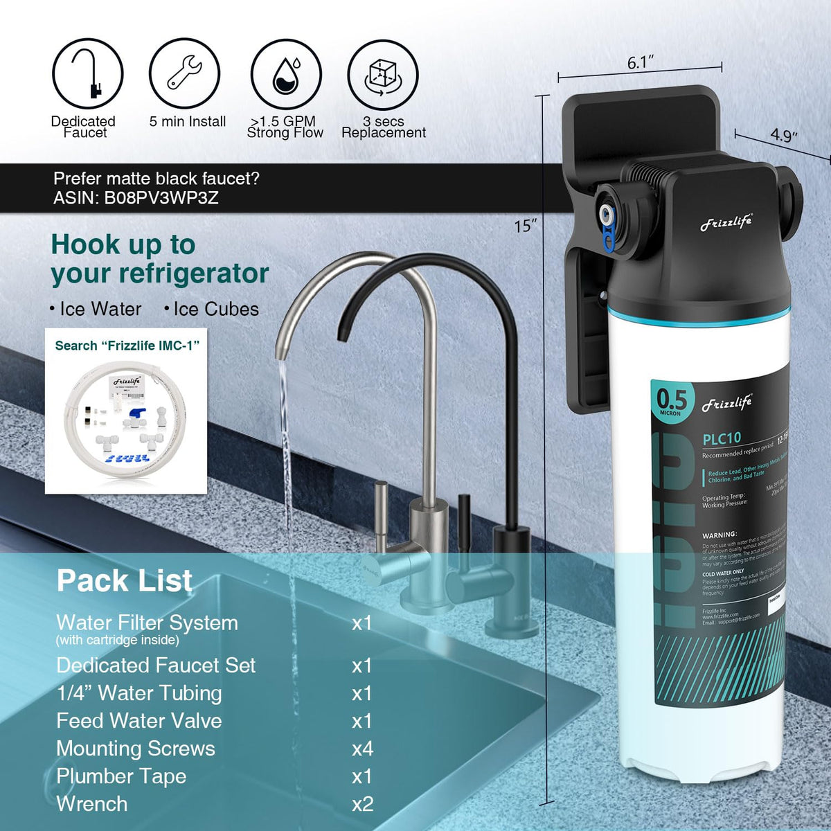 SW10F Under Sink Water Filter System with Brushed Nickel Faucet (15in)