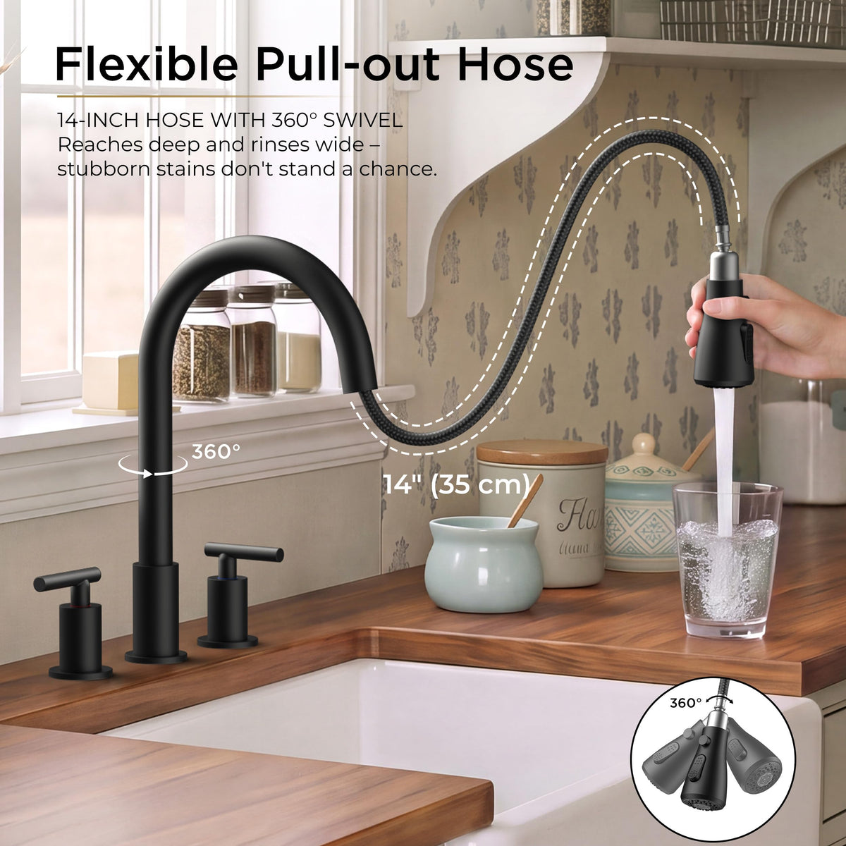 Black 2 Handle Kitchen Faucet (Matte Black)
