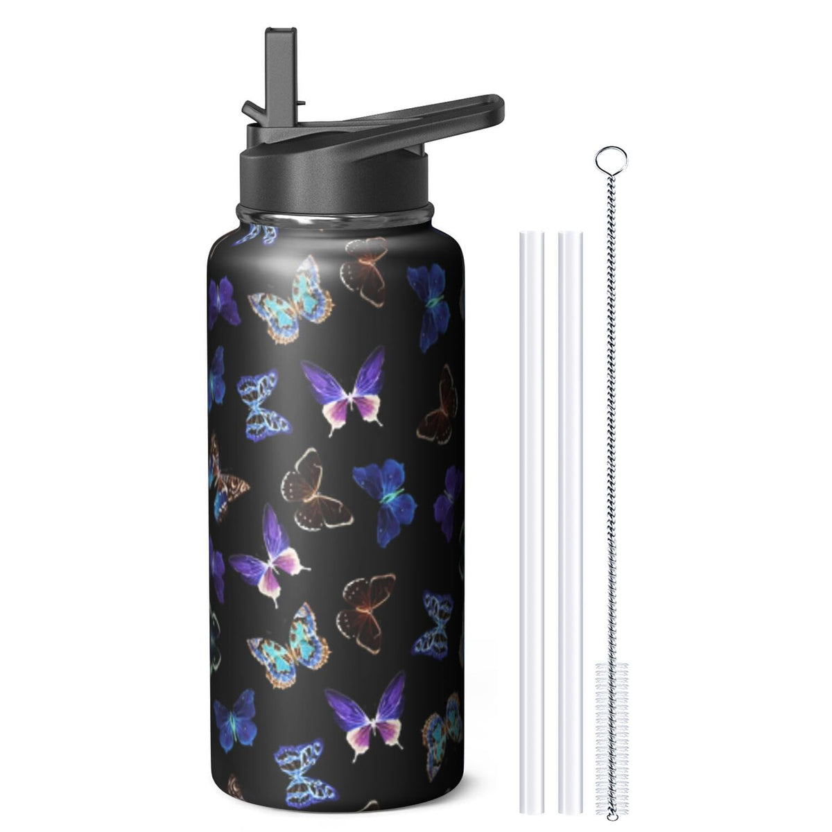 32oz Butterfly Water Bottle with Handle and Flip Straw (Butterfly / 32 Ounces)