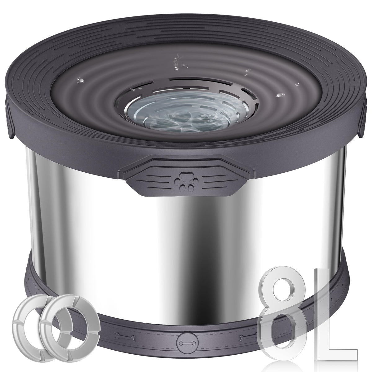 8L Dog Water Bowl No Spill Stainless Steel for Slow Drinking Gray (8L / Grey)