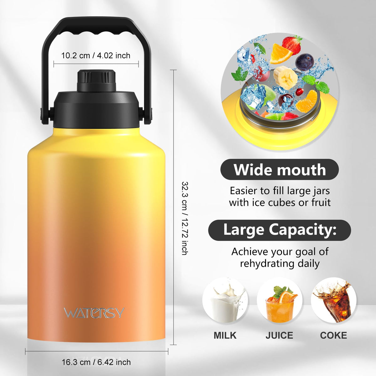 1 Gallon Water Bottle Insulated (Gradual Yellow / 128 Ounces)