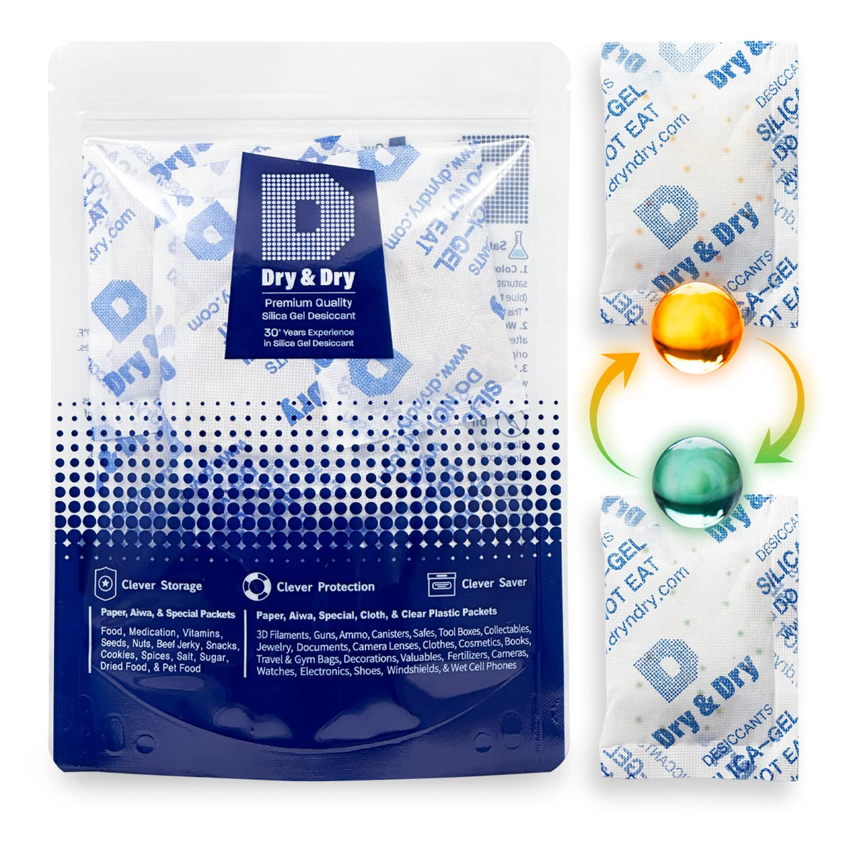 20 Gram [30 Packs] Orange Indicating Mixed Silica Gel Packets Siilca Gel Desiccant (20 Gram)