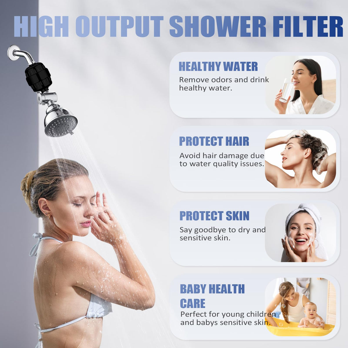20 Stage Shower Head Filter for Hard Water with 3 Cartridges (Black / Shower Filter with 3 Cartridges)