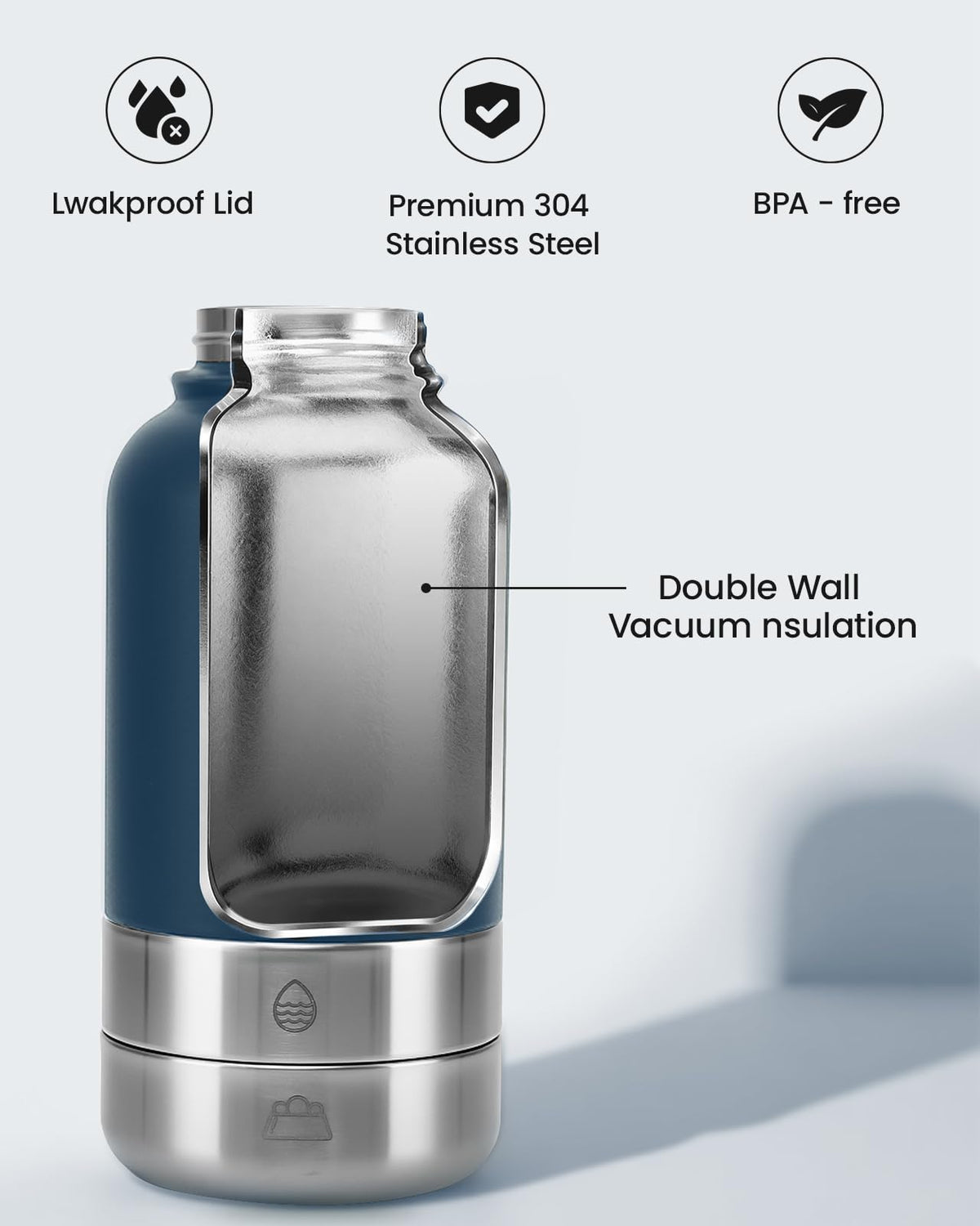 34 oz Dog Water Bottle with Detachable Food & Water Bowls