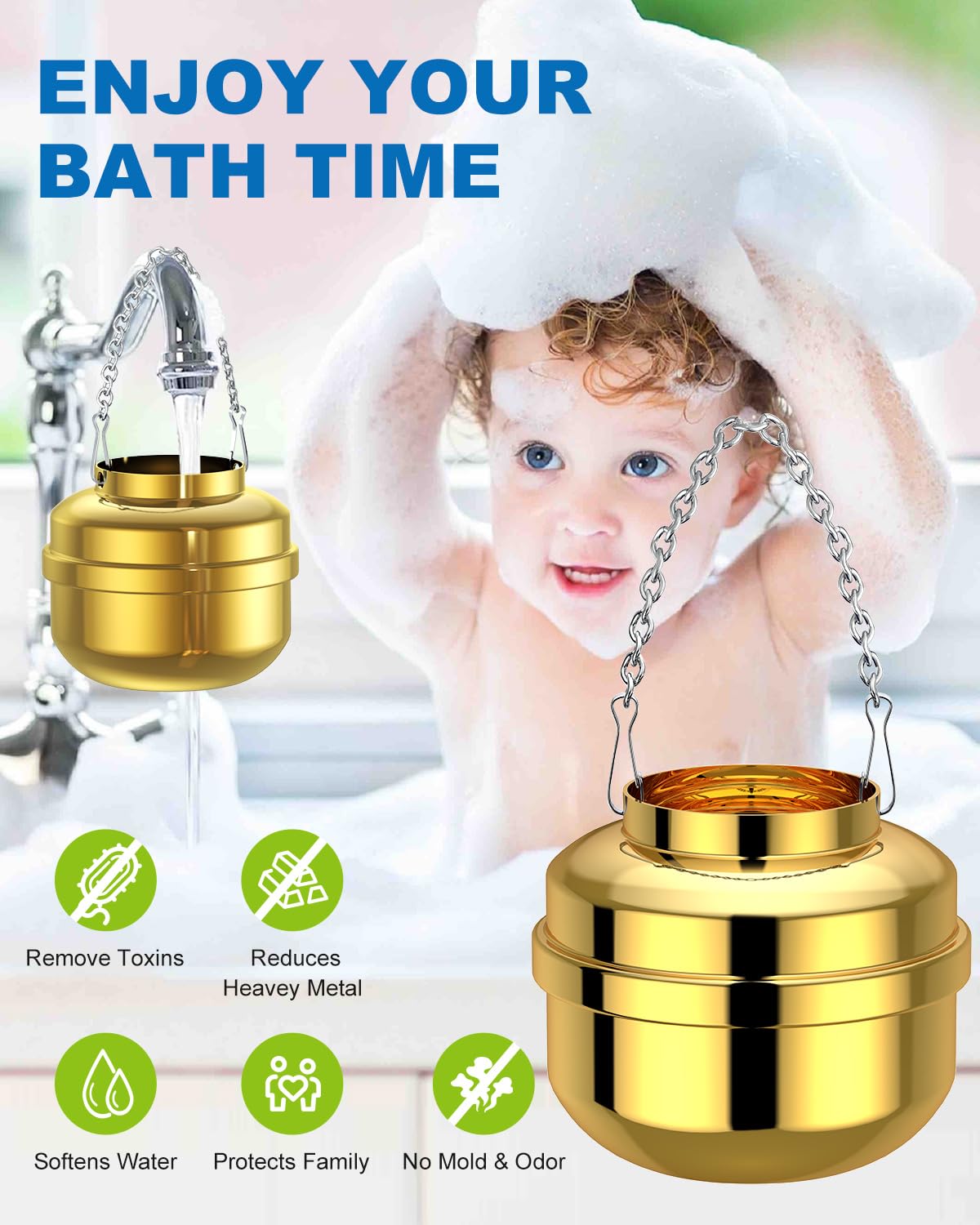 ALL METAL Bathtub Water Filter (Gold)