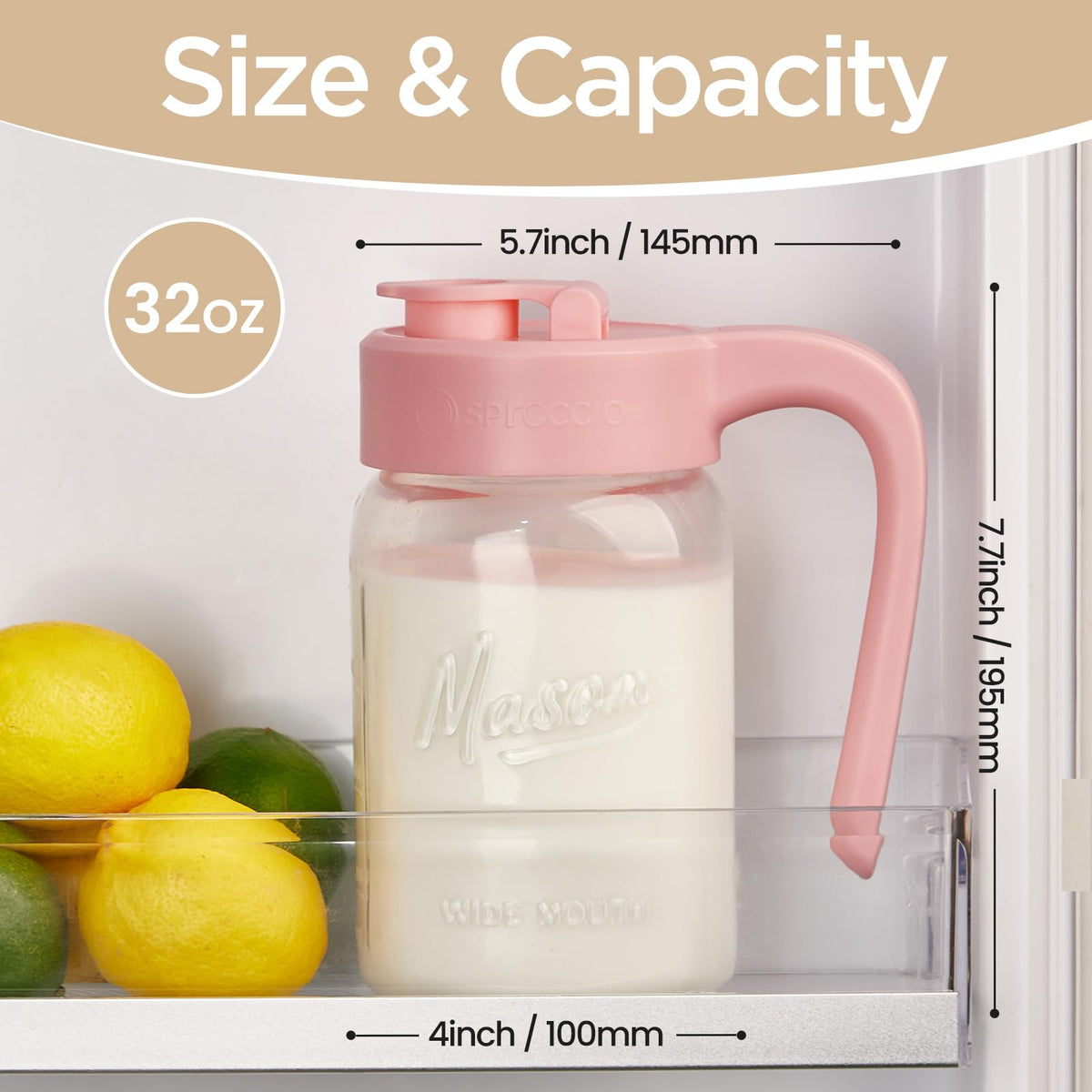 32 oz Glass Pitcher with Lid (Pink)
