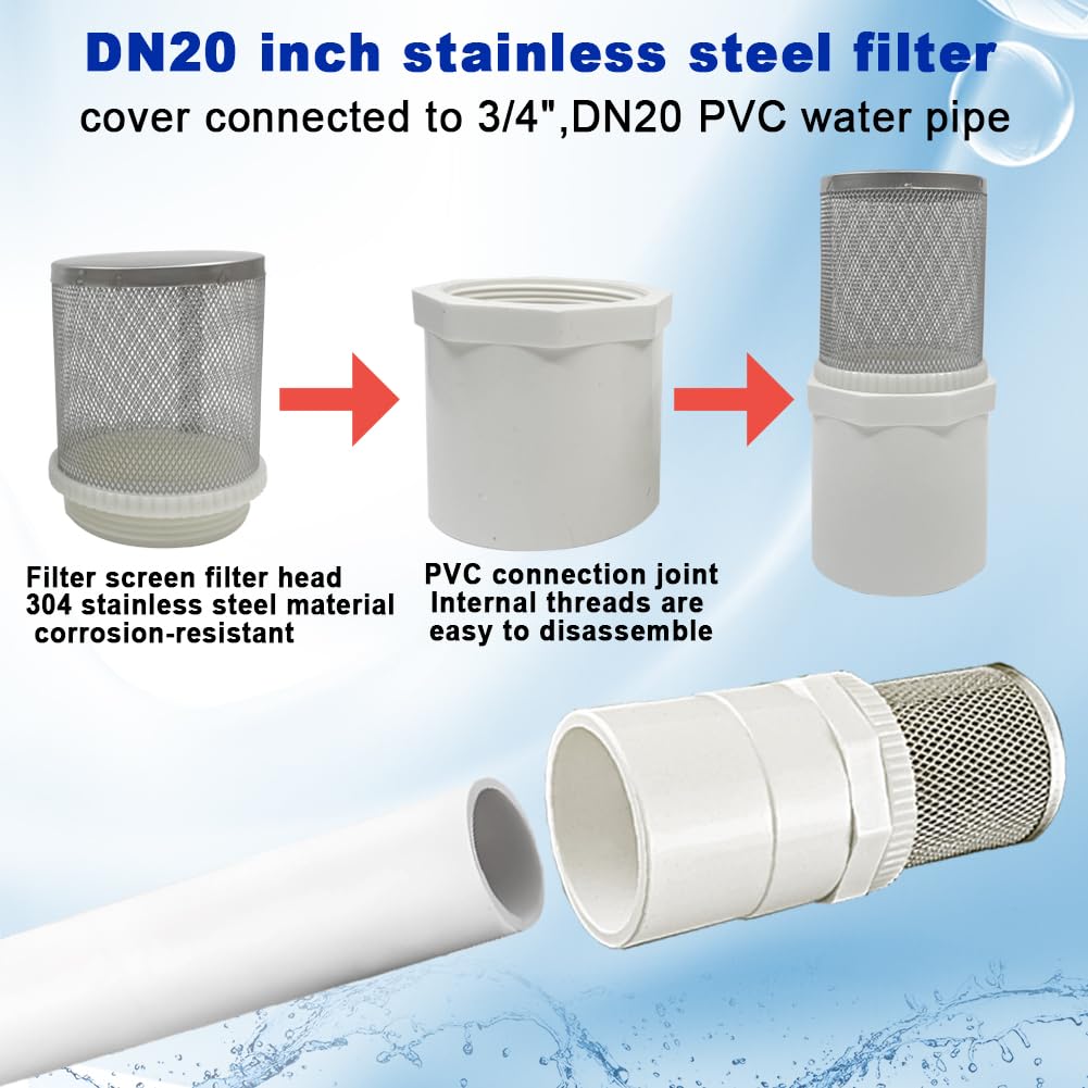 3 4" Stainless Steel Filter Cover Connected to 3 (3/4"DN20)