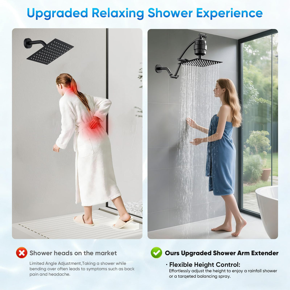 12 Inch Rain Shower Head with 16 Inch Extension Arm for Hard Water (Black / 12 Inch)