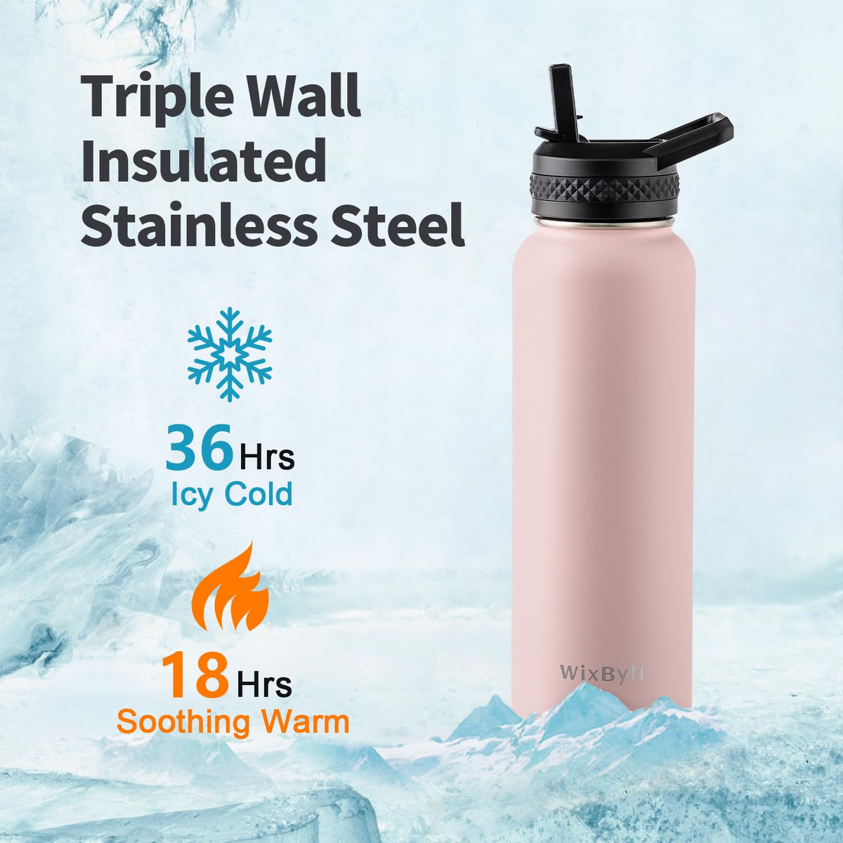 40 oz Insulated Water Bottle with Straw (Light Pink / 40 Ounces)