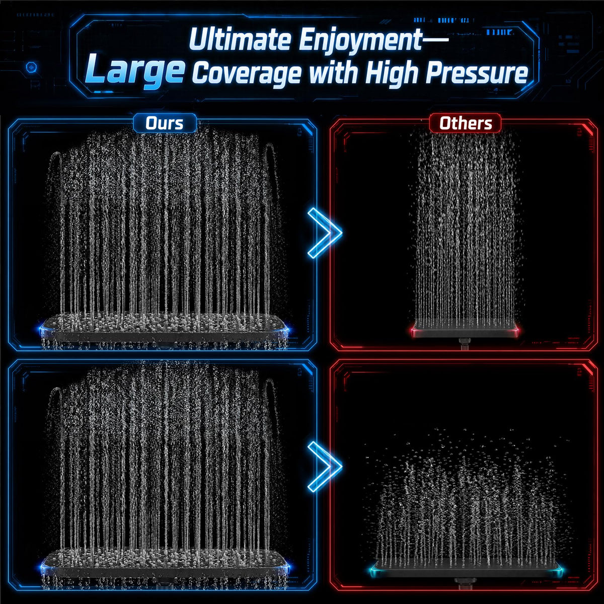 14" Luxurious Shower Head with Handheld (Matte Black / 14inch)